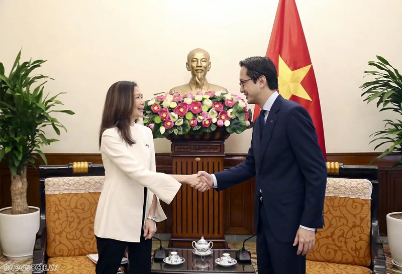 Le vice-ministre des Affaires étrangères, Do Hung Viet (à droite) a reçu 5 mars à Hanoi, Pauline Tamesis, coordonnatrice résidente de l’ONU au Vietnam. Photo : baoquocte.vn