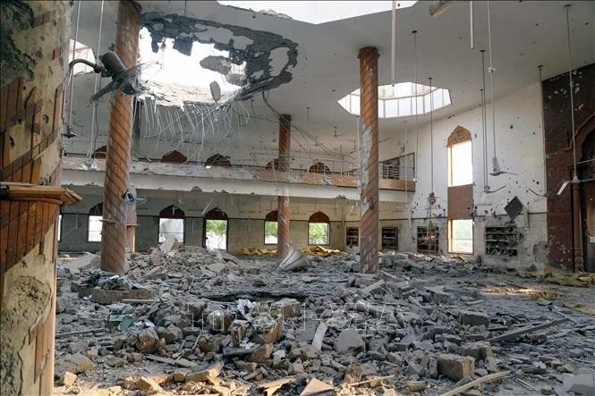 Un temple au Pendjab, au Pakistan, a été détruit après avoir été touché par un missile indien. Photo : Xinhua/VNA.