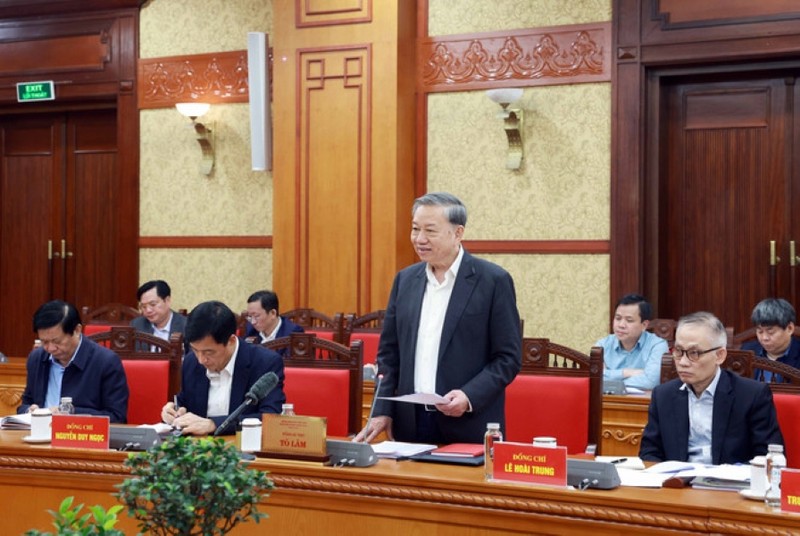 Le secrétaire général du Parti communiste du Vietnam, Tô Lâm s'exprime lors de la séance de travail avec le comité du Parti de l’Inspection du gouvernement. Photo : VNA.