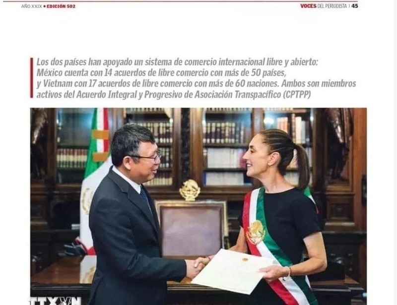Photo de l'ambassadeur vietnamien Nguyen Van Hai et de la présidente mexicaine Claudia Sheinbaum sur Voces Del Periodista. Capture d'écran/VNA.
