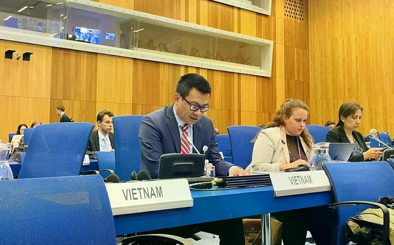 L’ambassadeur Vu Le Thai Hoang lors de la 64ᵉ session du Sous-comité juridique du Comité des utilisations pacifiques de l’espace extra-atmosphérique (CUPEEA). Photo : baoquocte.vn