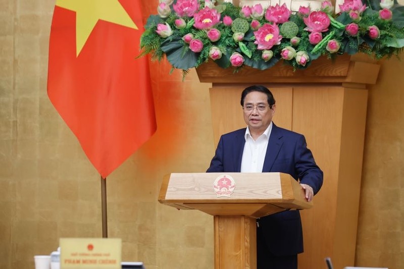 Le Premier ministre vietnamien, Pham Minh Chinh s'exprime lors de la réunion. Photo : VGP.