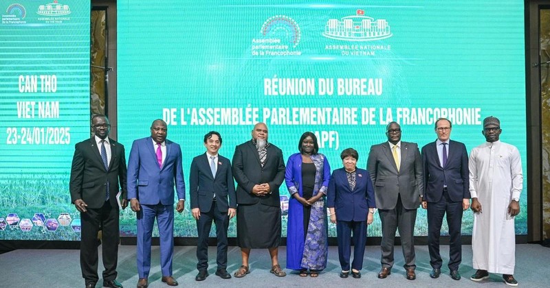 Les délégués posent pour une photo de souvenir lors de la séance de clôture de réunion du Comité exécutif de l’Assemblée parlementaire de la Francophonie (APF), à Cân Tho, le 24 janvier. Photo : quochoi.vn