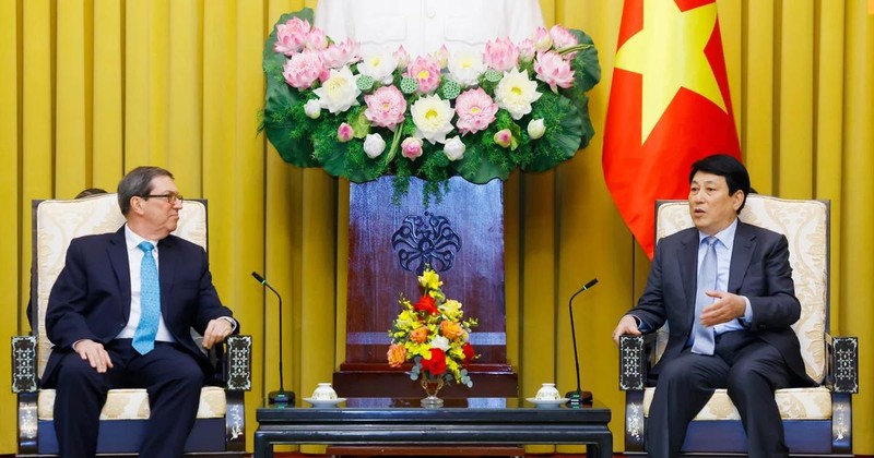 Le président Luong Cuong (droite) reçoit le ministre cubain des Affaires étrangères Bruno Rodríguez Parrilla. Photo : VNA. 