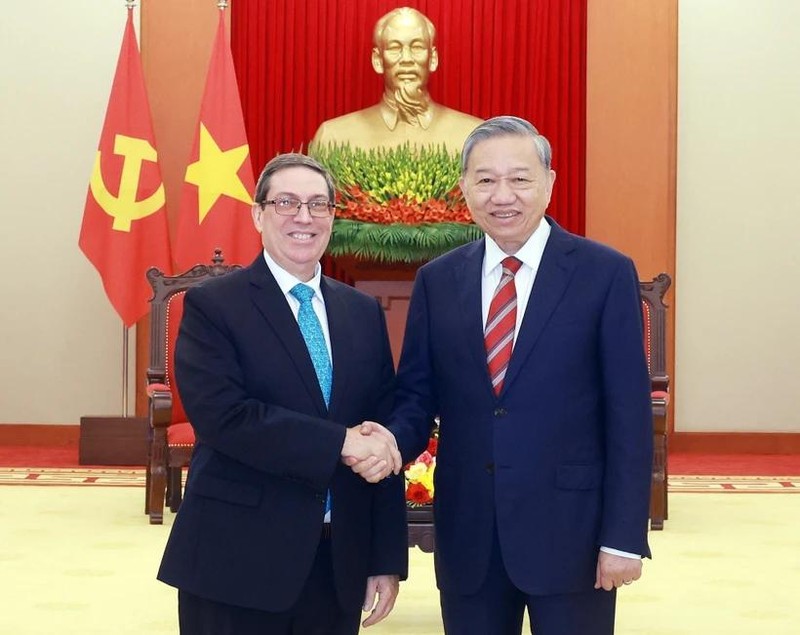 Le secrétaire général du Comité central du Parti communiste du Vietnam To Lam (droite) et le ministre cubain des Affaires étrangères Bruno Rodriguez Parrilla. Photo : VNA. 