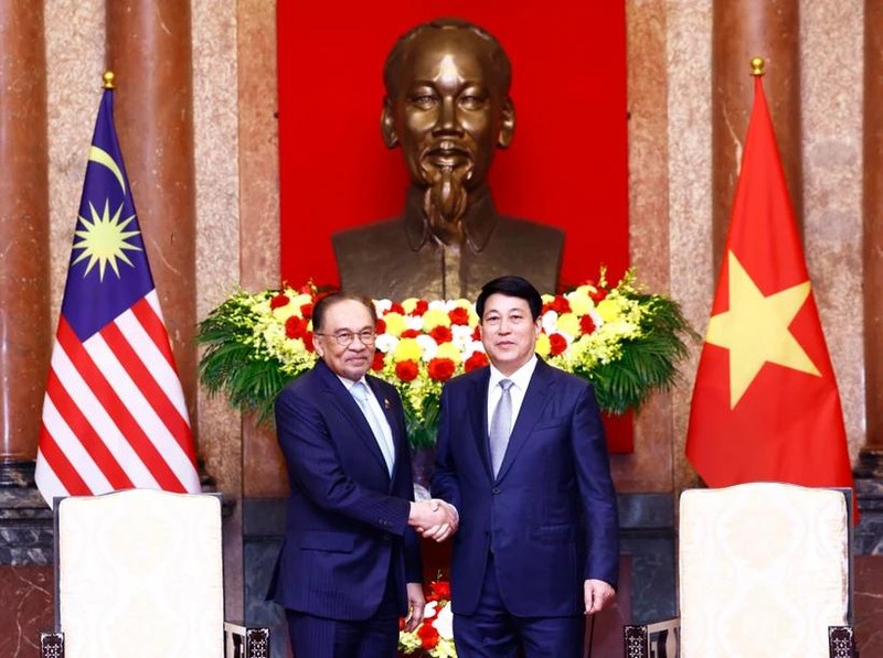 Le président de la République Luong Cuong (droite) et le Premier ministre malaisien Anwar Ibrahim. Photo: VNA 