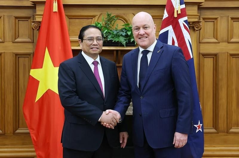 Le Premier ministre vietnamien Pham Minh Chinh (à gauche) et son homologue néo-zélandais Christopher Luxon, mars 2024 en Nouvelle-Zélande. Photo: VNA.