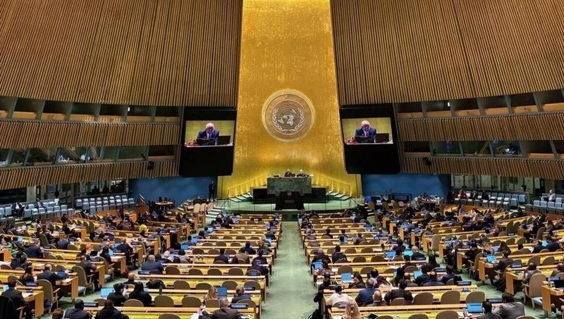 Panorama d'une session visant à adopter la résolution de l'Assemblée générale des Nations Unies. Photo : VNA. 