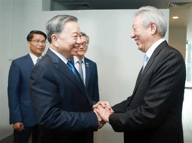 Le SG Tô Lâm (gauche) rencontre le ministre d'État et ministre coordinateur de la sécurité nationale de Singapour, Teo Chee Hean. Photo : VNA. 