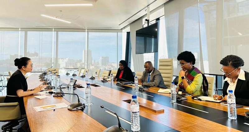 Lors de la séance de travail entre l'ambassadrice du Vietnam au Mozambique, Tran Thi Thu Thin (à gauche), et le ministre mozambicain des Ressources minérales et de l'Énergie, Estevão Tomás Rafael Pale. Photo: baoquocte.vn
