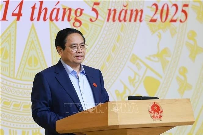 Le Premier ministre Pham Minh Chinh prend la parole lors de la réunion. Photo : VNA.