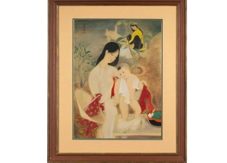 Le tableau « Le bain » du peintre Le Pho (1907 – 2001) a été l’enchère la plus élevée, atteignant 1 560 000 euros. Photo : Aguttes.