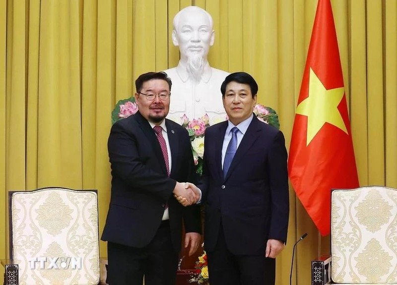 Le président de la République Luong Cuong (droite) et le chef du bureau présidentiel de la Mongolie, Gombojav Zandanshatar. Photo: VNA. 