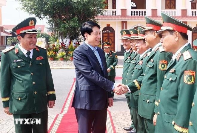 Le président Luong Cuong formule ses vœux du Têt à la Région militaire 9. Photo : VNA. 