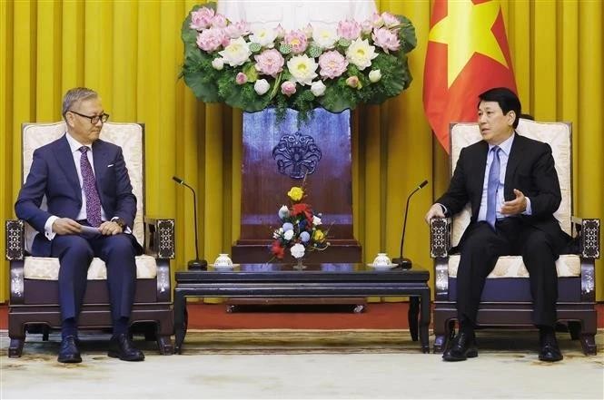 Le président vietnamien Luong Cuong (droite) et le ministre lao des Affaires étrangères. Photo : VNA 