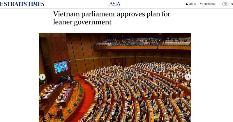 Article de Straits Times sur le plan du Vietnam visant à rationaliser son appareil d'État. Photo: VNA 