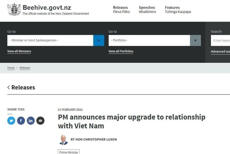 L’article sur beehive.govt.nz. Photo : VNA 