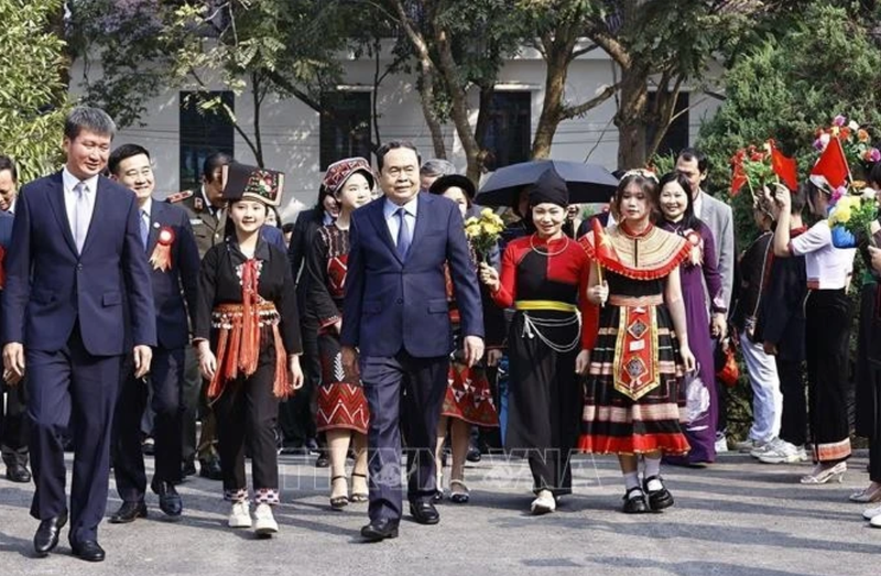 Le président de l’Assemblée nationale Trân Thanh Mân, à Yên Bai, le 4 janvier. Photo : VNA.