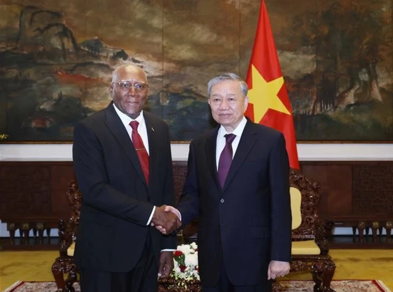 Le secrétaire général du Parti Tô Lâm (droite) rencontre le vice-président cubain Salvador Valdes Mesa. Photo: VNA