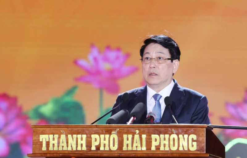 Le président du Vietnam, Luong Cuong, prend la parole lors de la cérémonie. Photo : VNA.