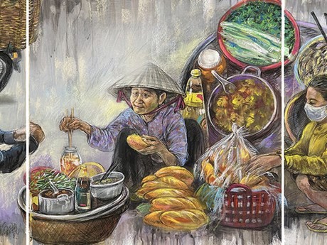 Un sandwich vietnamien farci de viande de porc et une tasse de "cà phê sữa" (café au lait). Photo : Lê Sa Long/CVN.