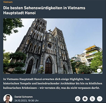 L'article sur reisereporter.de présente les plus belles attractions de Hanoï. Photo : captures d'écran.