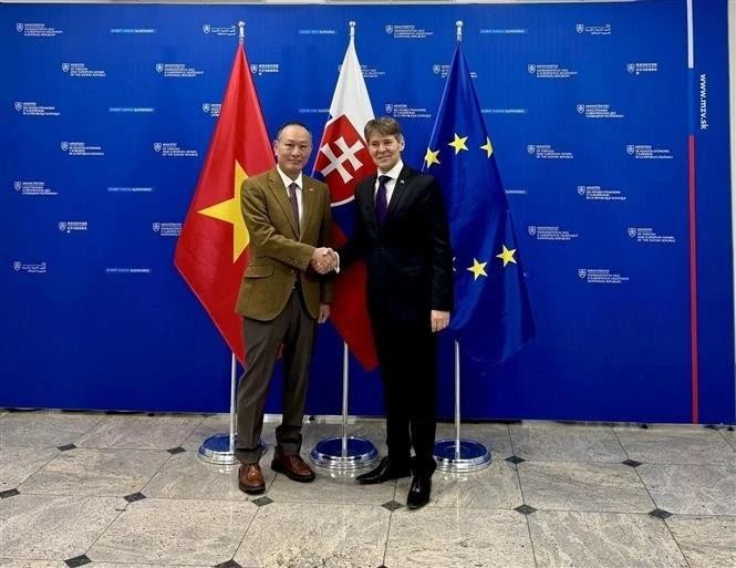 L'ambassadeur du Vietnam en Slovaquie, Pham Truong Giang (gauche) et Marek Estok, secrétaire d'État au ministère des Affaires étrangères et européennes de la République slovaque. Photo : VNA.