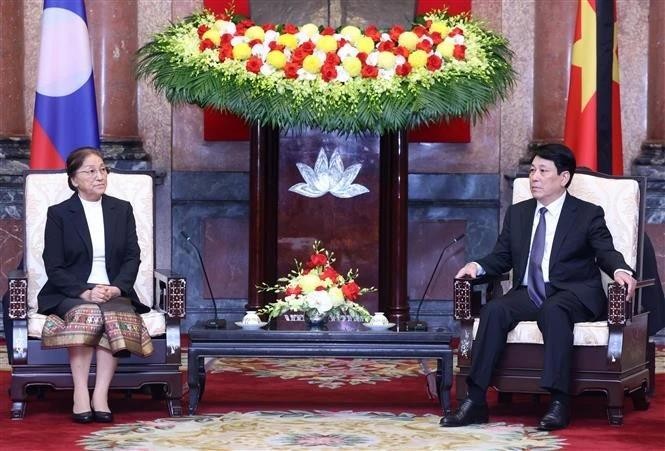 Le président Luong Cuong reçoit la vice-présidente lao Pany Yathotou. Photo : VNA.