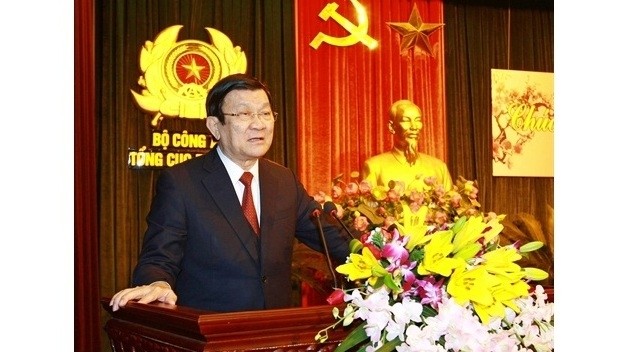 Le Président du Vietnam, Truong Tân Sang, a formulé, le 5 février, ses vœux du Têt aux Comités du Parti pour le bloc des entreprises de ressort central. Photo: Doan Tân/VNA.