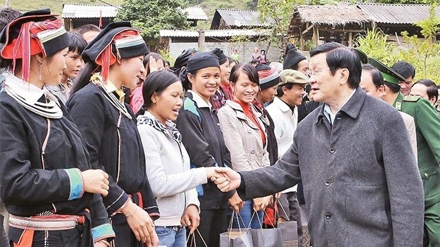 Le Président du Vietnam, Truong Tân Sang, rend visite à la commune de Minh Tân, district de Vi Xuyên, province de Hà Giang. Photo: VNA
