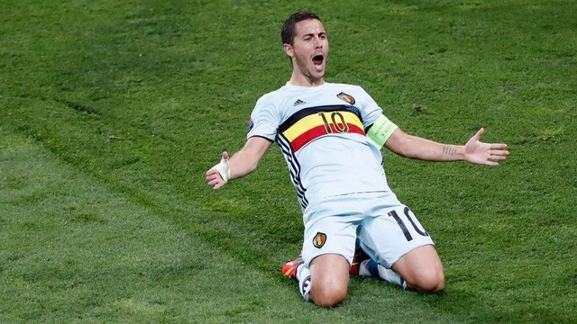 Hazard délivre la Belgique en huitième. Photo: Reuters.