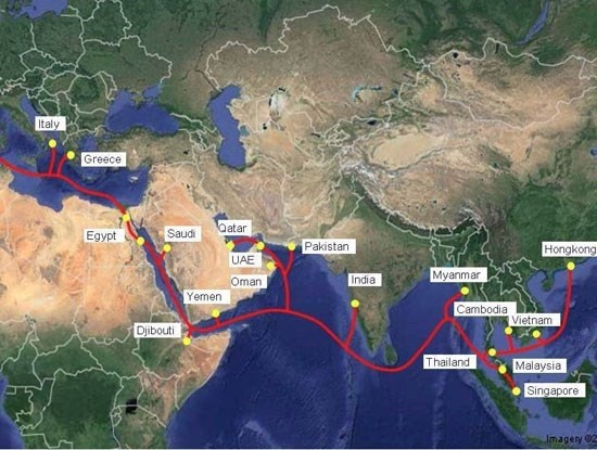 Le schéma du réseau de câbles sous-marins AAE-1. Photo: VNA.