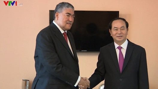 Le Président vietnamien, Trân Dai Quang (à droite), et le ministre dominicain de la Connexion régionale, Mighel Meijia. Photo: vtv.vn.