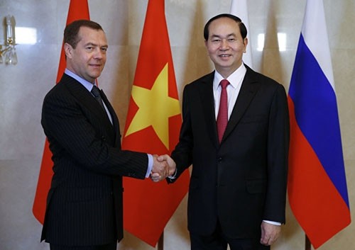 Le Président vietnamien, Trân Dai Quang (à droite), et le Premier ministre russe, Dmitri Medvedev. Photo: Sputnik.