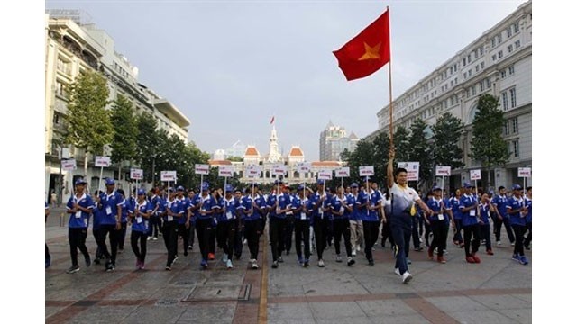 Une activité célébrant le départ de la délégation vietnamienne aux SEA Games 29, le 6 août, à Hô Chi Minh-Ville. Photo: CVN.