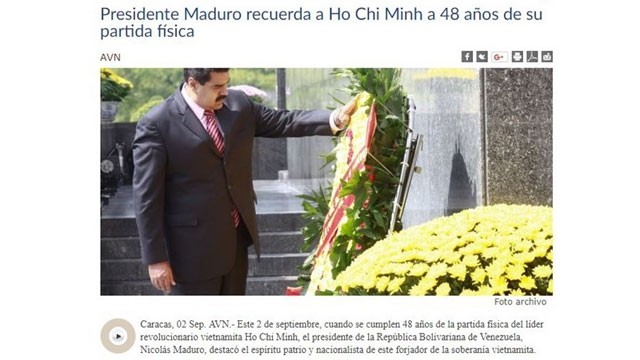 Le Président vénézuélien Maduro exalte le patriotisme et le nationalisme du Président Hô Chi Minh