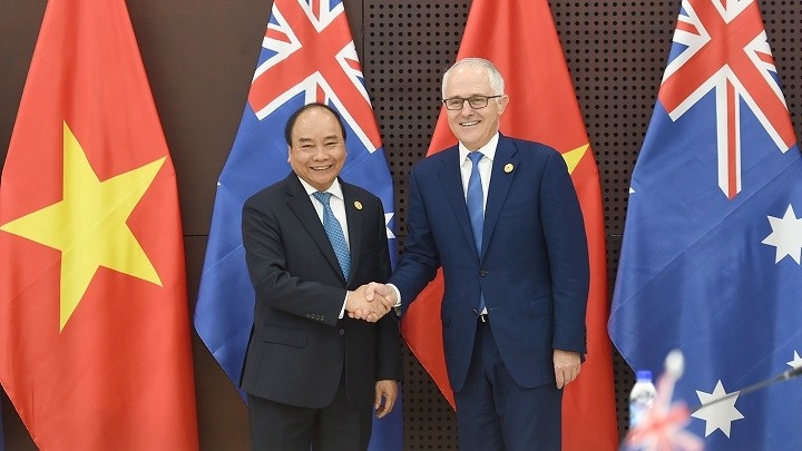 Le PM vietnamien, Nguyên Xuân Phuc (à gauche), et son homologue australien Malcolm Turnbull, le 10 novembre, à Dà Nang. Photo: VGP.