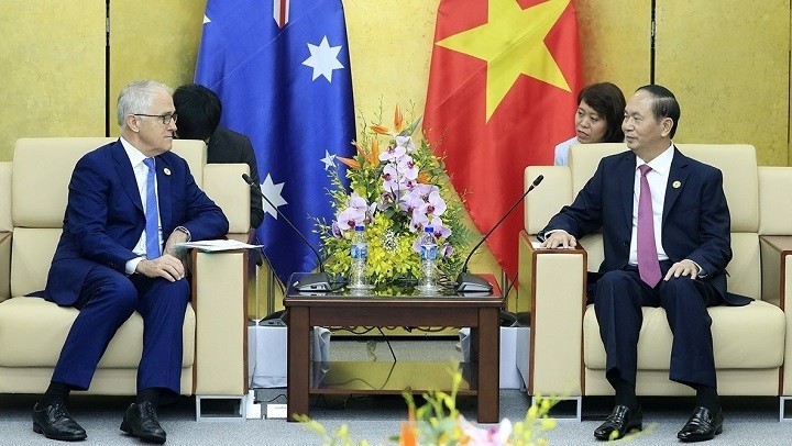 Le Président du Vietnam, Trân Dai Quang (à droite), et le PM australien, Malcolm Turnbull. Photo: VNA.