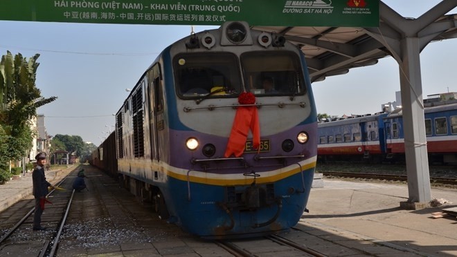Le train de fret de Hai Phong à Kaiyuan. Photo: VNA.