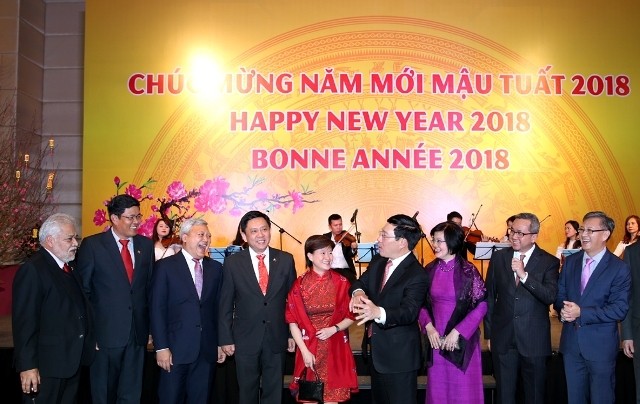 La rencontre à l’occasion du Nouvel An avec les représentants des corps diplomates étrangères du ministère des AE, le 31 janvier à Hanoi. Photo : VGP.
