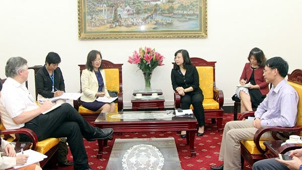 Séance de travail entre la vice-ministre Dào Hông Lan et Yoshimi Nishino, représentante adjointe par intérim de l'UNICEF. Photo: laodongxahoi.net 