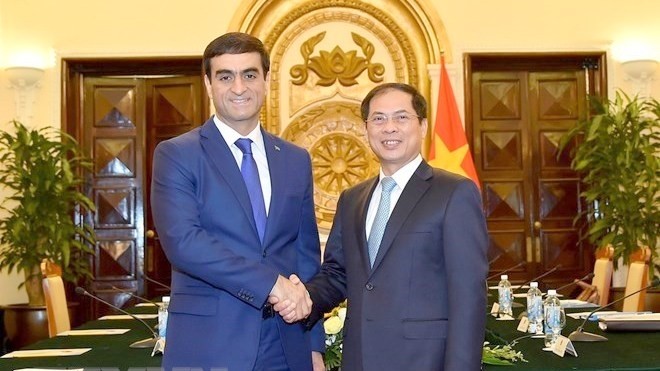 Le vice-ministre des AE Bùi Thanh Son (à droite), et le vice-ministre des AE du Turkménistan, Vepa Hajiev. Photo: VNA.