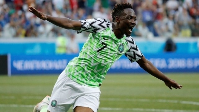 Le Nigérian Ahmed Musa célèbre son deuxième but. Photo : Reuters