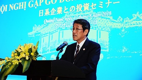 L'ambassadeur du Japon au Vietnam, Umeda Kunio, prend la parole lors de la rencontre avec des entreprises japonaises tenue dans la province de Quang Nam. Photo : baoquangnam