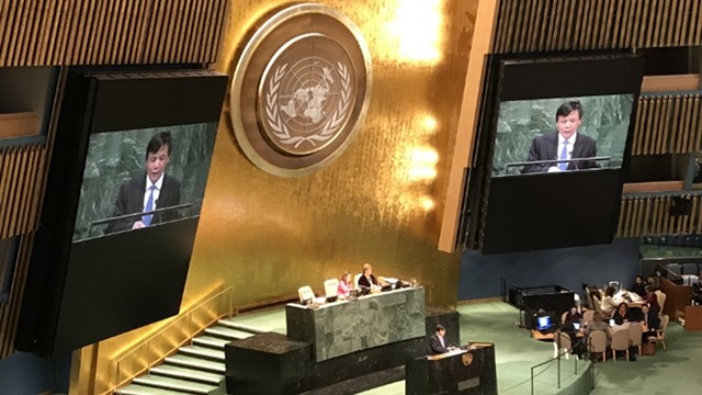 L'ambassadeur Dang Dinh Quy, chef de la Mission du Vietnam auprès de l'ONU, prend la parole lors de la 73e session de l’Assemblée générale de l’Organisation des Nations unies. Photo : VNA