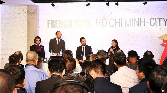 Le Premier ministre français Édouard Philippe au forum sur les entreprises technologiques franco-vietnamiennes à Hô Chi Minh-Ville. Photo : VNA