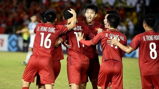 Le Vietnam a battu les Philippines 2 à 1 lors d’un match aller en demi-finale dans le cadre de l'AFF Suzuki Cup 2018. Photo : NDEL.