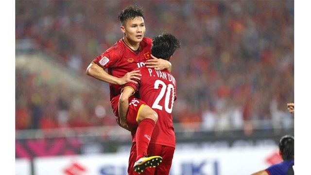 L'attaquant Quang Hai qui a trouvé le premier but pour l'équipe vietnamienne. Photo: ngoisao.net.
