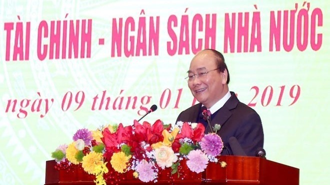 Le PM vietnamien Nguyên Xuân Phuc lors de la conférence-bilan du secteur financier, le 9 janvier à Hanoi. Photo : VNA.