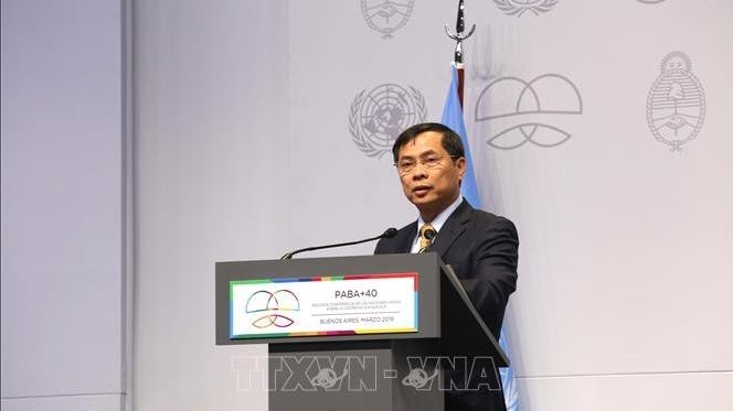 Le vice-ministre vietnamien des AE Bùi Thanh Son prend la parole lors du 2e Sommet de l’ONU sur la coopération Sud-Sud. Photo : VNA.